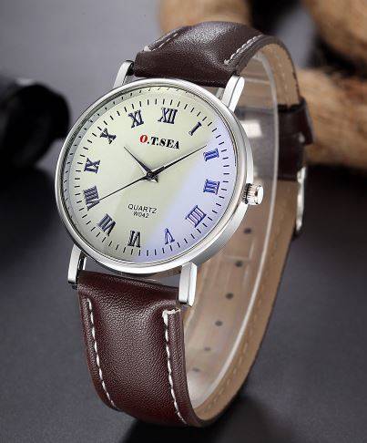 O.T.SEA Brand Men Watch Fashion Brand Faux Leather Blue Ray Glass Quartz Analog Watches Casual Cool
