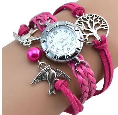 2018 Vintage Life Tree Birds Charm Leather Plaited Bracelet Watches