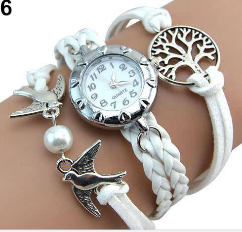 2018 Vintage Life Tree Birds Charm Leather Plaited Bracelet Watches