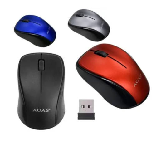 AOAS Optical Wireless Mouse. 2.4GHz. Available in Black, Blue, Red and Silver colors