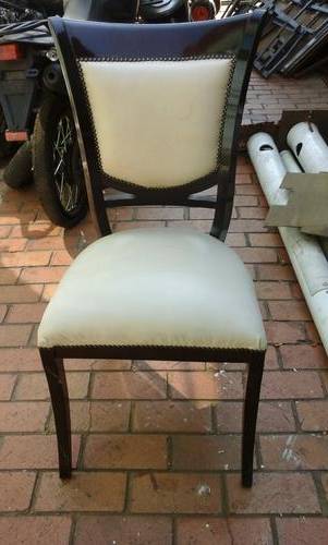 8 chairs - dark solid wood with calf leather upholstery