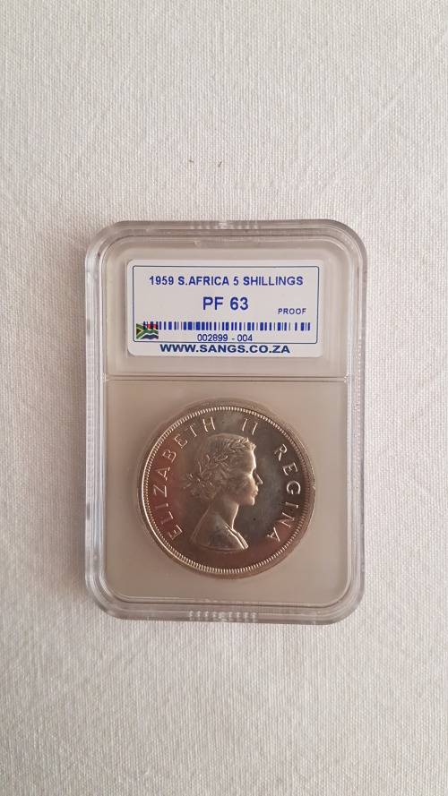 1959 5 shillings sangs PF 63