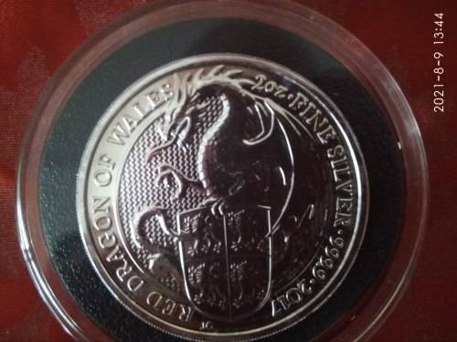 2017 2 OZ SILVER GB RED DRAGON OF WALES...`QUEEN`S BEASTS SERIES`
