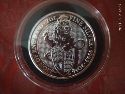 2016 2 OZ SILVER GB LION OF ENGLAND...`QUEEN`S BEASTS SERIES`