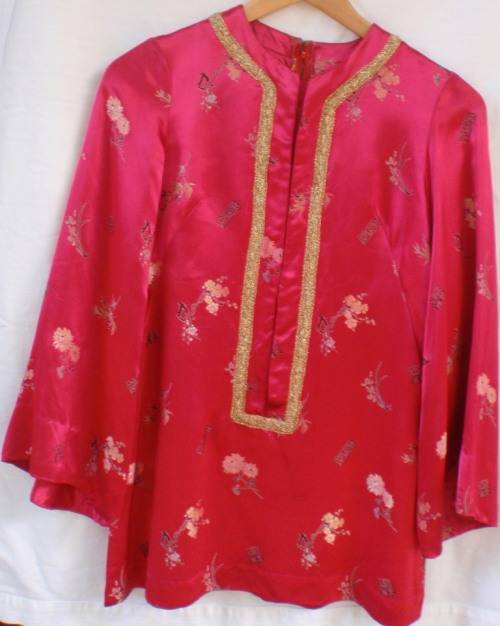 CHINESE BLOUSE - EXOTIC THICK, SOFT SATIN WITH BEAUTIFUL PATTERNS - SIZE 32
