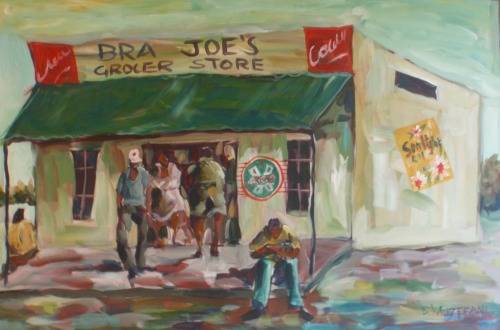 AFRICAN PAINTING - STUNNING, SIGNED ART, CAPTURING A RURAL TRADING STORE - LOVELY STYLE OF ART!!!