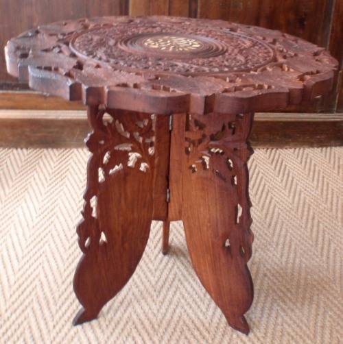 VINTAGE - BEAUTIFULLY HAND CARVED INDIAN, FOLDING TABLE - SO INTRICATE!!!