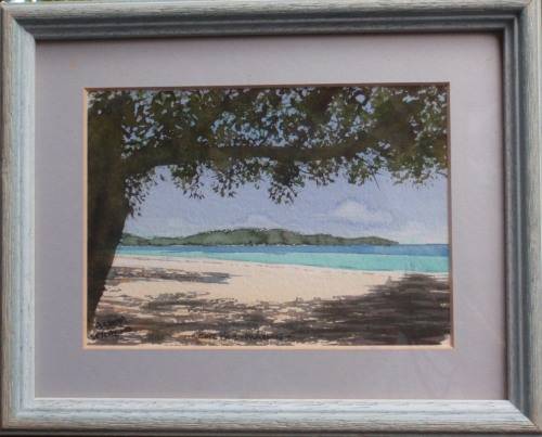 FABULOUS LITTLE ORIGINAL SEASCAPE by WELL KNOWN SEYCHELLES ARTIST, ANDREW GEE - BEAUTIFULLY FRAMED!!