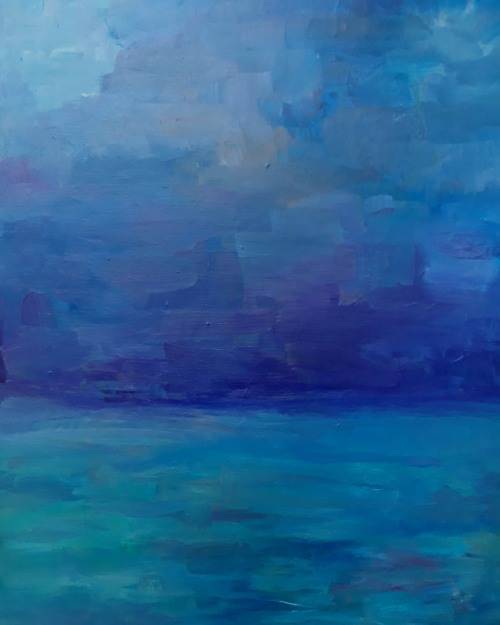 ORIGINAL by WELL KNOWN ARTIST, ARLENE McDADE "THE DEEP" MYSTERIOUS & BEAUTIFUL ABSTRACT SEASCAPE!