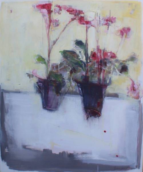 STUNNING ORIGINAL ABSTRACT PAINTING - POTTED PLANTS by THE WELL KNOWN ARTIST, FRANCOISE CHEYNE