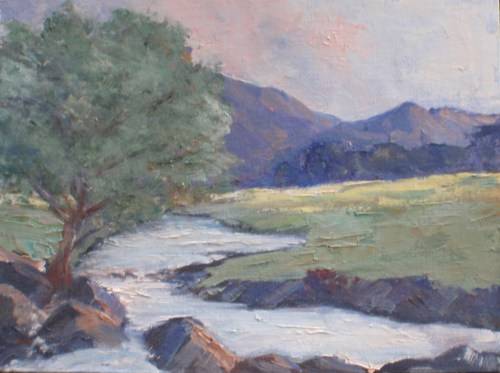 ORIGINAL OIL PAINTING by LYNNE SZLOVAK "SERENITY" LANDSCAPE PALETTE KNIFE - LOVELY PIECE!