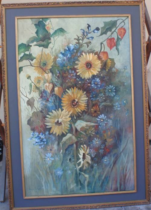 VINTAGE: BEAUTIFUL ORIGINAL HENK LORJE OIL PAINTING, SIGNED AND DATED 1965. GORGEOUS WILD FLOWERS