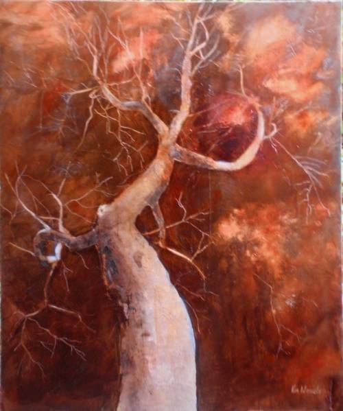 FASCINATING ORIGINAL KIM WESSELS - TREE SERIES  LARGE CANVAS, BEAUTIFUL AMBER HUES REALLY LOVELY
