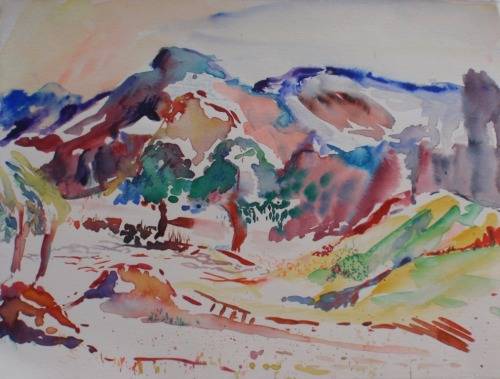 FABULOUS ORIGINAL WATERCOLOUR by PAT CROSSLEY `INSPIRED LANDSCAPE` - LOVELY ABSTRACT PIECE!