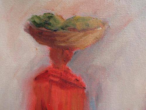 STUNNING ETHNIC `AMBER FIGURES`  ORIGINAL OIL PAINTING - BEAUTIFUL SHADES OF AMBER - LOVELY PIECE