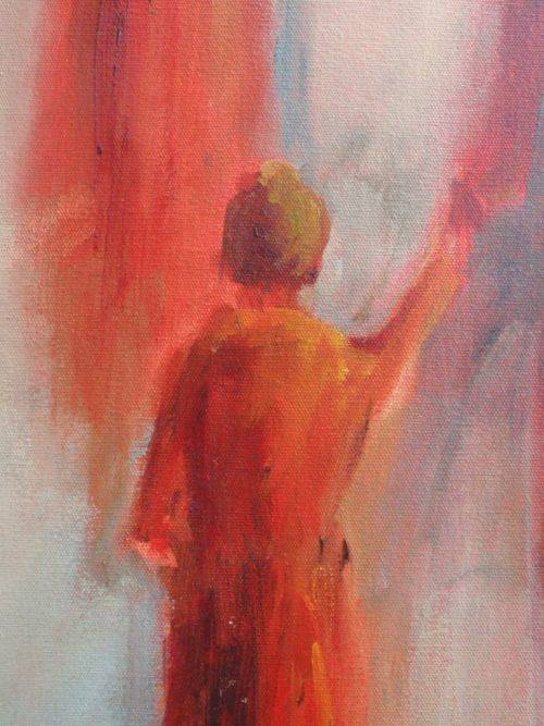 STUNNING ETHNIC `AMBER FIGURES`  ORIGINAL OIL PAINTING - BEAUTIFUL SHADES OF AMBER - LOVELY PIECE
