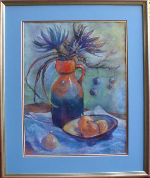 ABSTRACT ORIGINAL PASTEL by E.MARRIOTT - INDIGENOUS STILL LIFE - WELL FRAMED