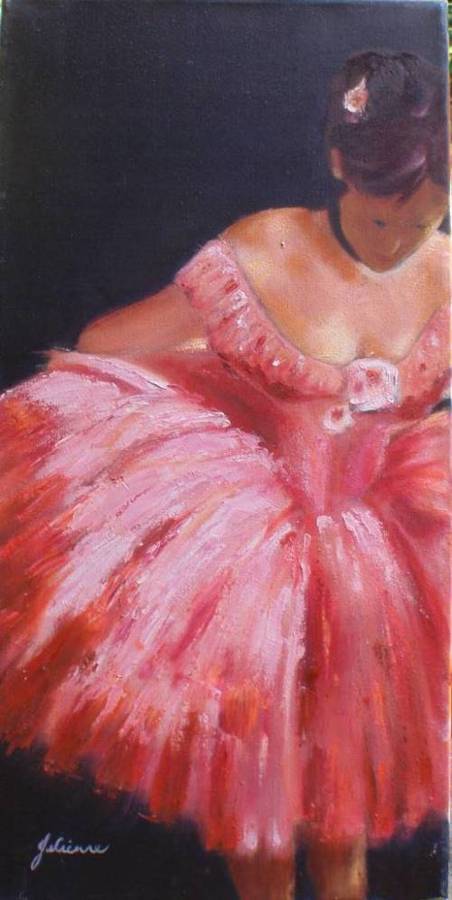 FABULOUS `DEGAS STYLE` BALLET DANCER signed JULIENNE. RICH CORAL, PEACHY HUES.  REALLY LOVELY!