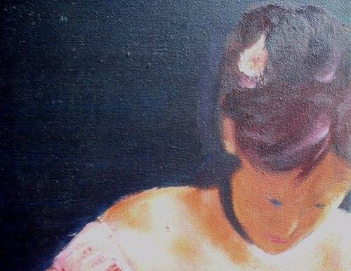 FABULOUS `DEGAS STYLE` BALLET DANCER signed JULIENNE. RICH CORAL, PEACHY HUES.  REALLY LOVELY!