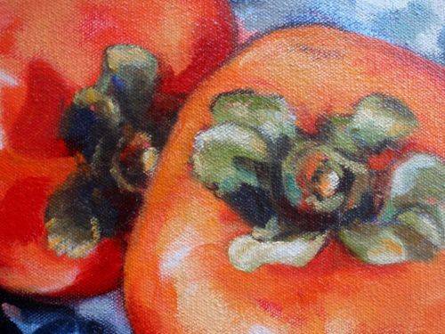 AMAZING AND BEAUTIFUL ORIGINAL, RONNIE HUBER OIL PAINTING `PERSIMMONS` TROPICAL DECOR DELIGHT!