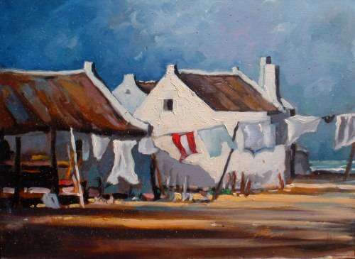 BEAUTIFUL CAPE COTTAGES ON BEACH SCENE - FABULOUS PAINTING