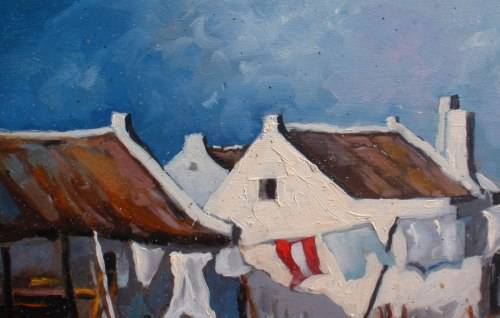 BEAUTIFUL CAPE COTTAGES ON BEACH SCENE - FABULOUS PAINTING