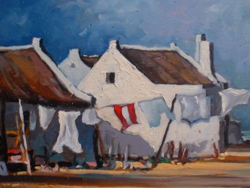 BEAUTIFUL CAPE COTTAGES ON BEACH SCENE - FABULOUS PAINTING