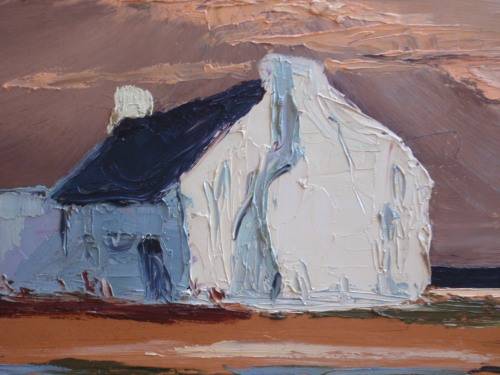 VINTAGE:CAPE BEACH HOMES, ORIGINAL OIL by LARA SMITH (CIRCA 1981) PALETTE KNIFE MONOCHROMATIC ART!