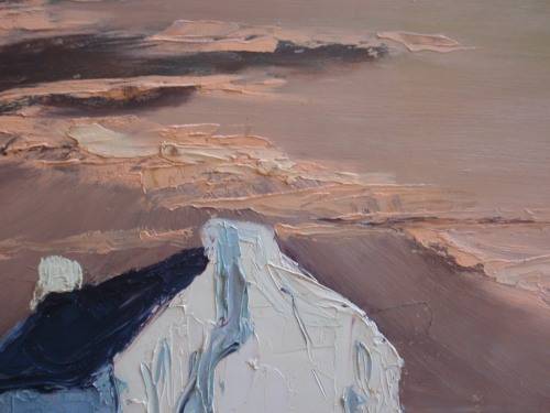 VINTAGE:CAPE BEACH HOMES, ORIGINAL OIL by LARA SMITH (CIRCA 1981) PALETTE KNIFE MONOCHROMATIC ART!