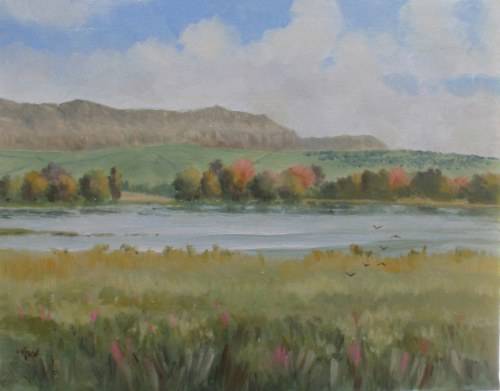 ORIGINAL OIL PAINTING, SIGNED `HOOD` BEAUTIFULL, PEACEFUL SOUTH AFRICAN LANDSCAPE.