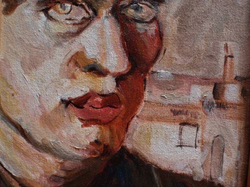 Portrait of a Man - Classic abstract, character oil painting. Natural wood frame - ready to hang.