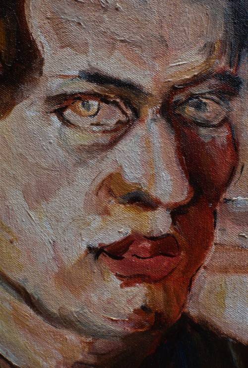 Portrait of a Man - Classic abstract, character oil painting. Natural wood frame - ready to hang.