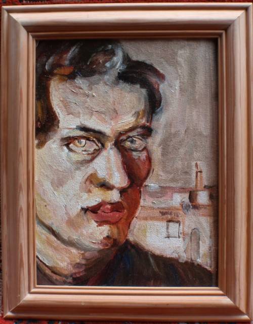 Portrait of a Man - Classic abstract, character oil painting. Natural wood frame - ready to hang.