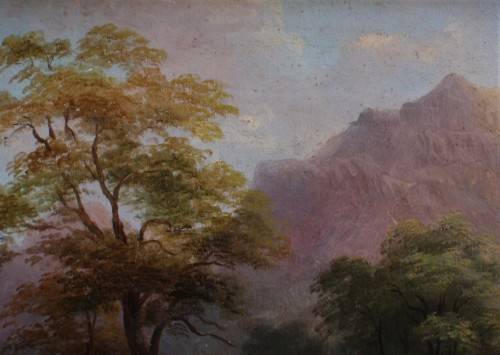 Antique oil painting by Charlotte Faber in beautiful ornate oak frame - pastoral landscape with cows