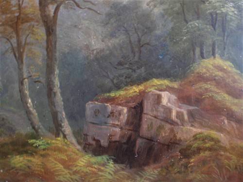 Antique oil painting by Charlotte Faber in beautiful ornate oak frame - pastoral landscape with cows