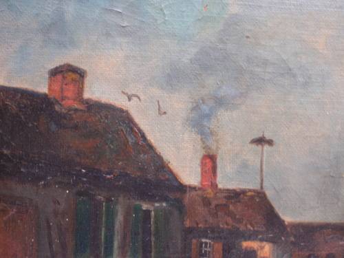 Antique seascape - gorgeous old oil painting of fishermans home and lighthouse - charming piece.