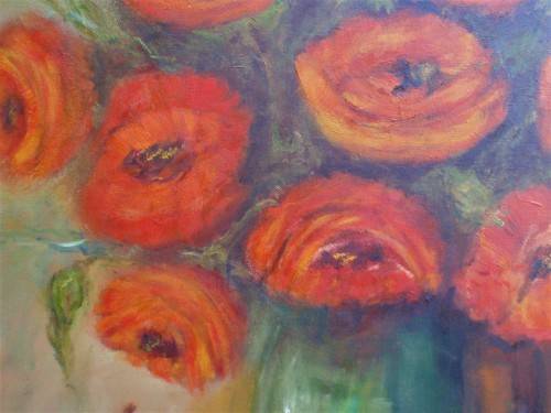 Large original oil on canvas frame - magnificent still life with flowers and pomegranates