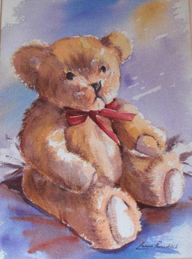 Charming & very cute, original Lorna Panzenbock original watercolour of Teddy. Well framed.
