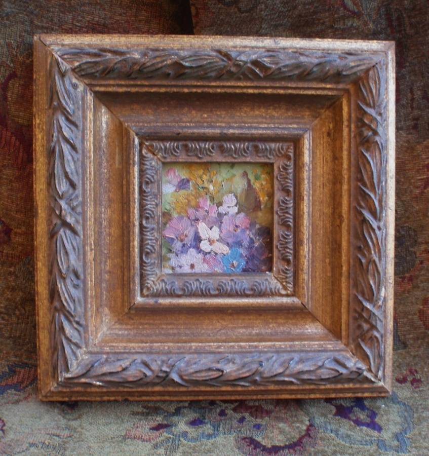 Vintage original oil, Impressionist Garden in vintage ornate frame. Gorgeous old piece.