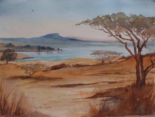 ORIGINAL WATERCOLOUR PAINTING SIGNED BY ARTIST - 'AFRICAN LANDSCAPE'  DECORATE WITH ORIGINALS!!!