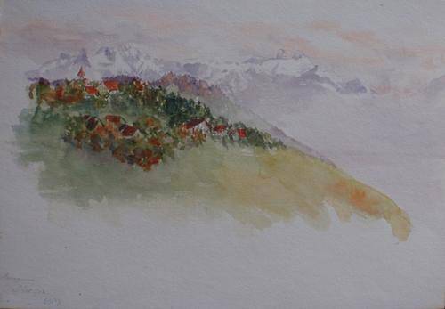 ANTIQUE WATERCOLOUR PAINTING - LAUSANNE 1904 'SWISS HAMLET'  UNIQUE & COLLECTABLE!!!