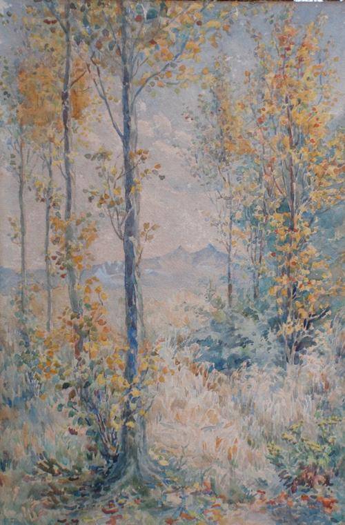 VINTAGE - VERY OLD WATERCOLOUR by OLIVE SUNDERLAND - 'AUTUMN POPLARS, HIMEVILLE'