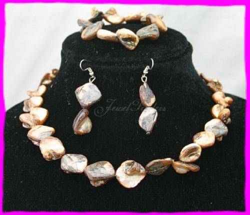 JT - Brown Colour coated Oyster Shell Necklace Gift Set