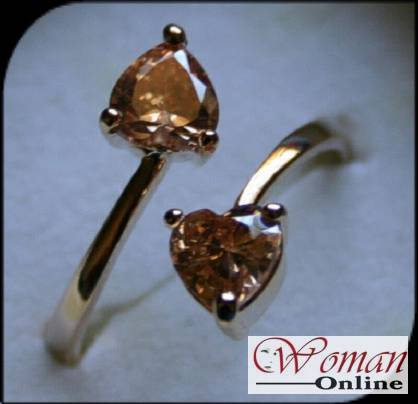 JT - Size adjustable - 2 Champaign Heart Brilliant Cut set in 18KGP Gold