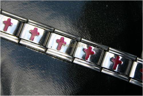 JT - **NEW** CHRISTIAN CROSS Link Stretch Stainless Steel Bracelet RED