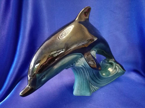 Poole Pottery Large Dolphin Blue Black On Base Statue Figurine Ornamen