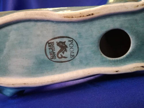 Poole Pottery Large Dolphin Blue Black On Base Statue Figurine Ornamen