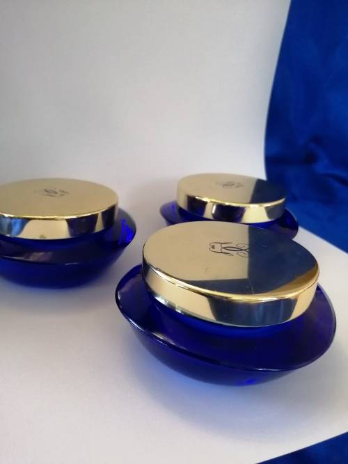 Three Beautiful "Guerlaine Paris" Cobalt Blue Jars