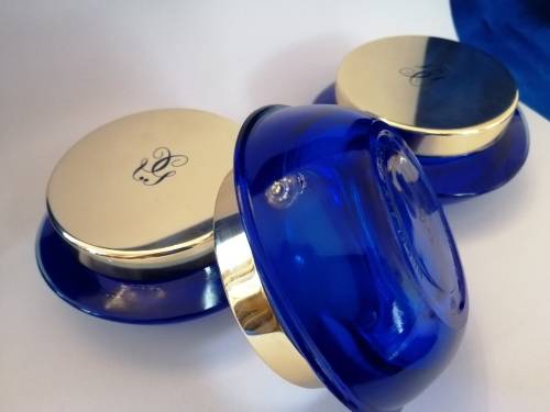Three Beautiful "Guerlaine Paris" Cobalt Blue Jars