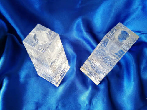 Dartington Crystal Art Glass Pyramid Paperweight Two Candle Holders *